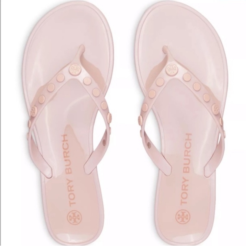 🎉 HP 🎉🆕 Tory Burch Studded Logo Jelly Flip Flop Sedona Rose